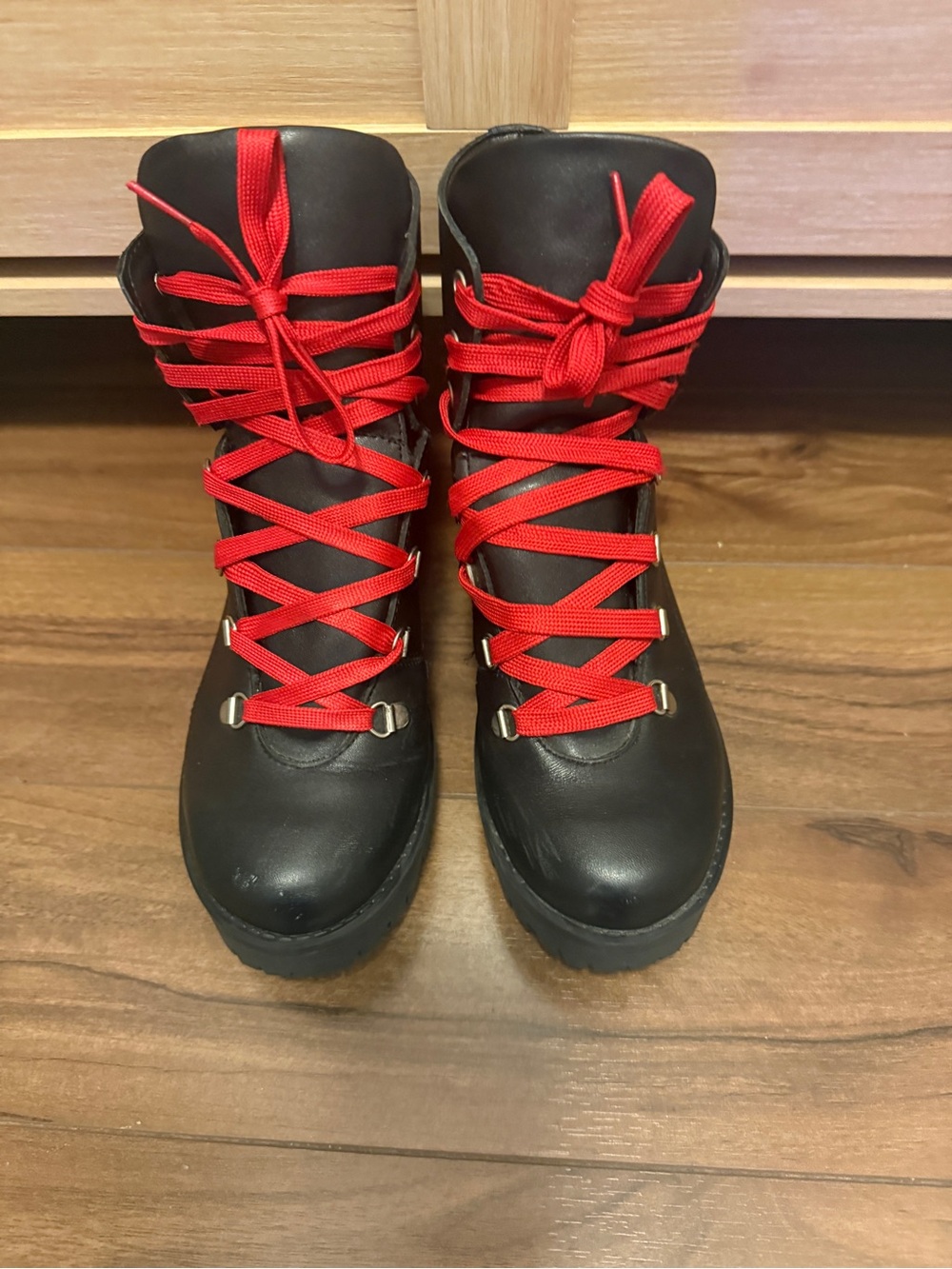 Steve Madden Black Lace-Up Boots with Red Laces